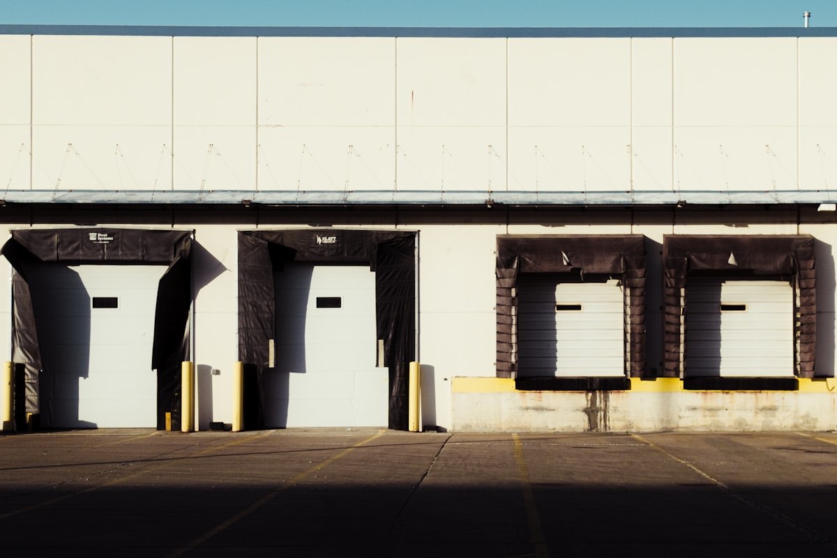 Commercial warehouse with industrial roller doors