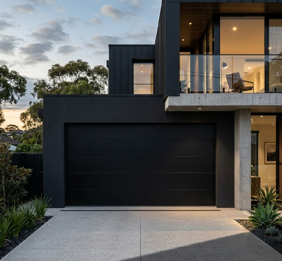 Black sectional garage door