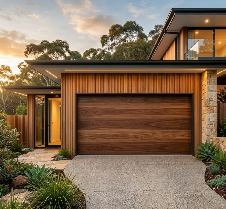Timber-look sectional garage door